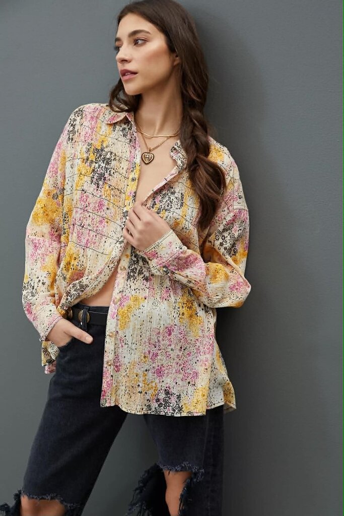 Pilcro Smocked Buttondown - Size Medium