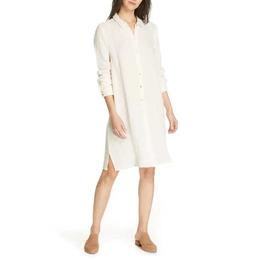 Eileen Fisher Cotton Gauze Button Up Shirt Dress - Size 1X