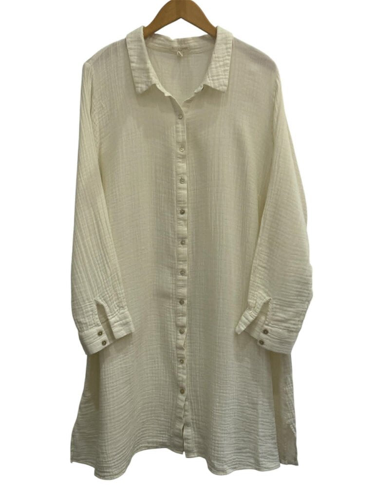 Eileen Fisher Cotton Gauze Button Up Shirt Dress - Size 1X