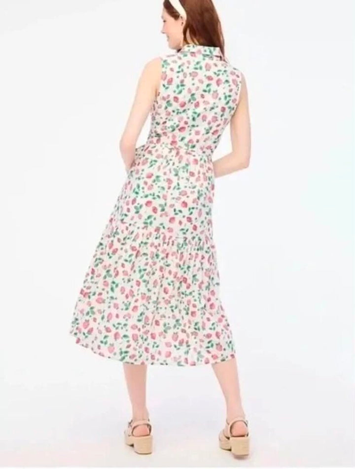 J Crew Strawberry Print Midi Dress - Size 4