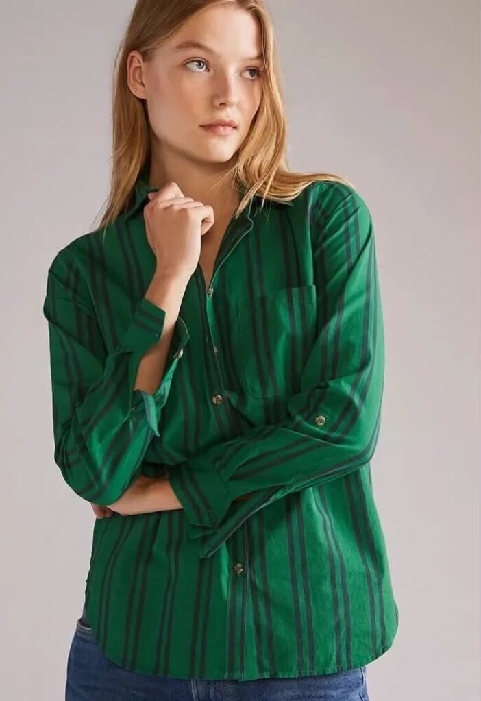 Maeve Striped Button Down In Green - Size 8