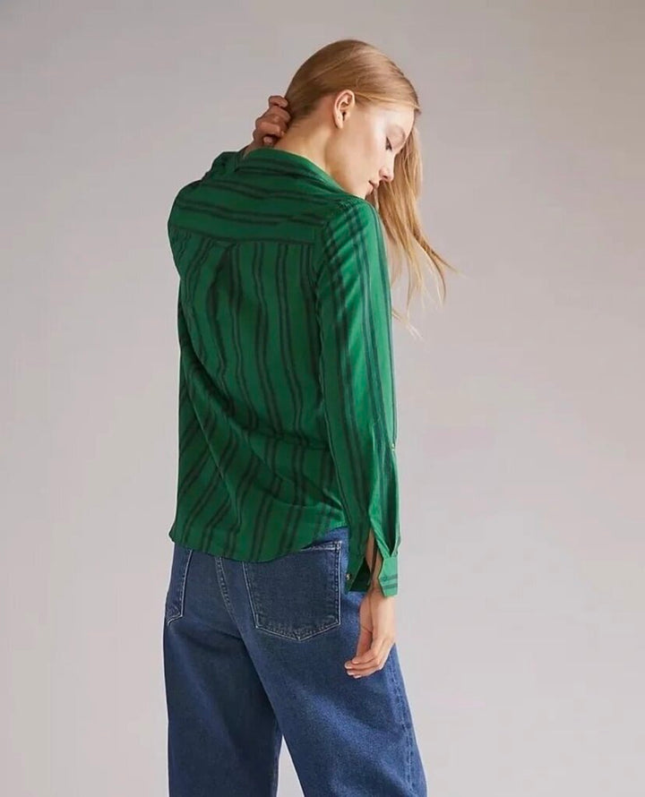 Maeve Striped Button Down In Green - Size 8