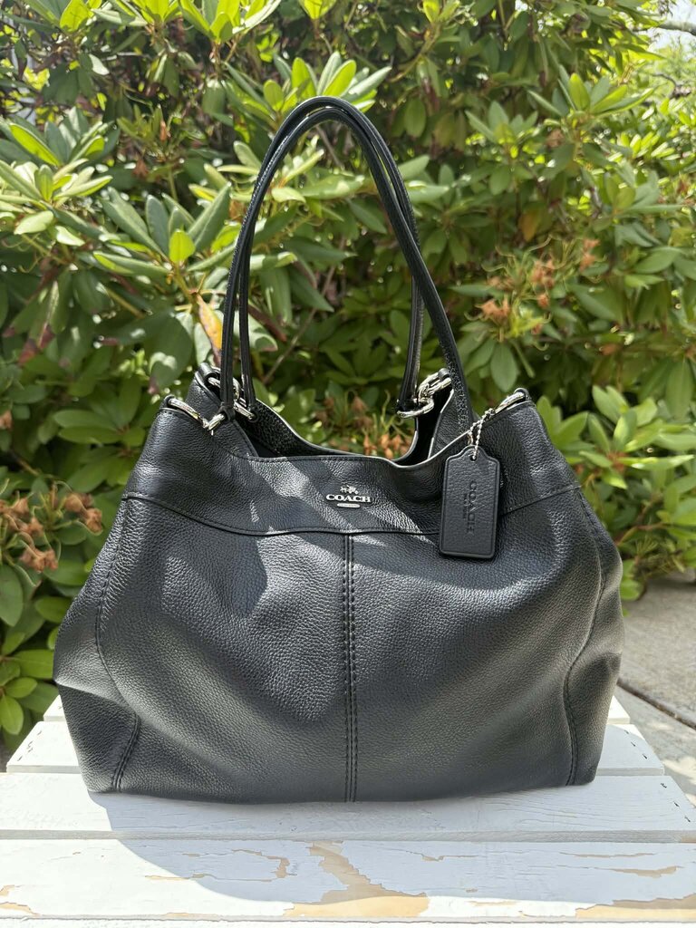 Coach Lexy Black Pebble Leather Shoulder Purse