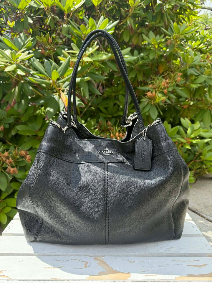 Coach Lexy Black Pebble Leather Shoulder Purse