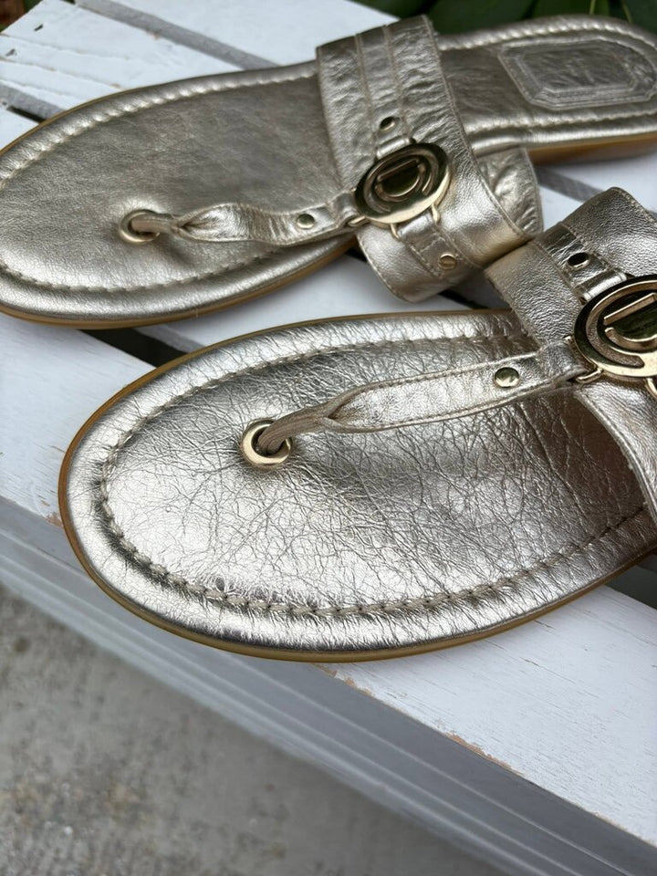 Christian Dior Metallic Leather Thong Sandals - Size 40