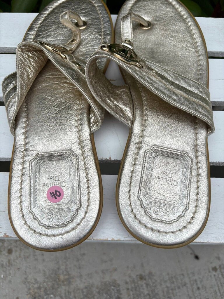 Christian Dior Metallic Leather Thong Sandals - Size 40