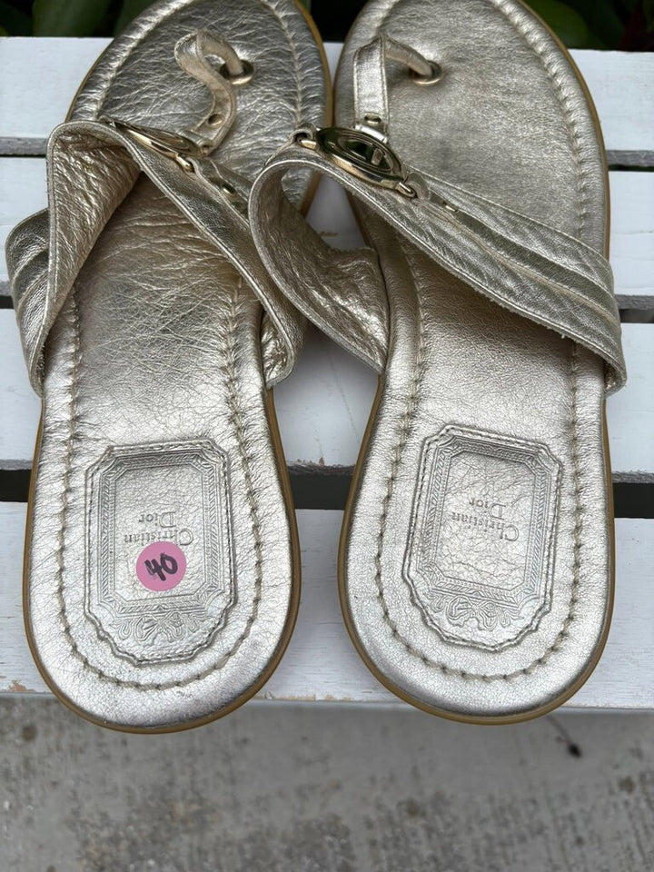 Christian Dior Metallic Leather Thong Sandals - Size 40