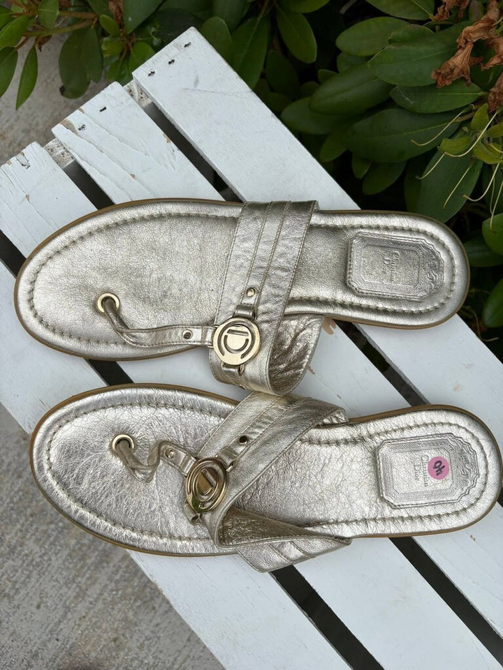 Christian Dior Metallic Leather Thong Sandals - Size 40