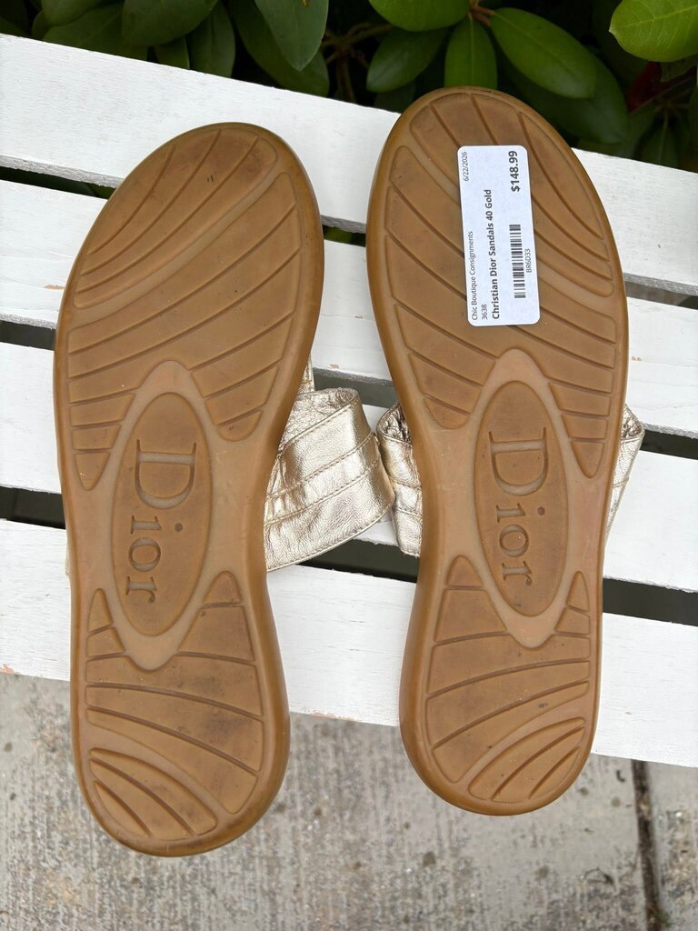 Christian Dior Metallic Leather Thong Sandals - Size 40