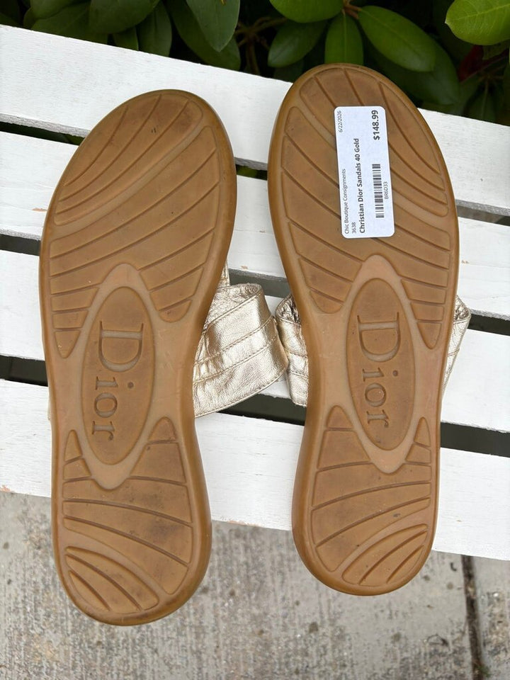 Christian Dior Metallic Leather Thong Sandals - Size 40