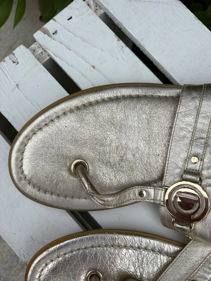 Christian Dior Metallic Leather Thong Sandals - Size 40