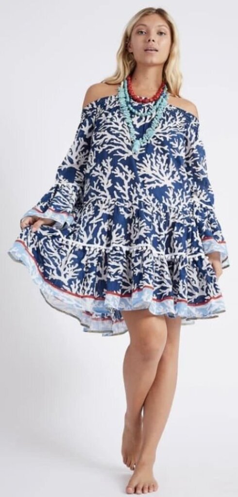 Debbie Katz Off The Shoulder Dress In Blue - Size Medium
