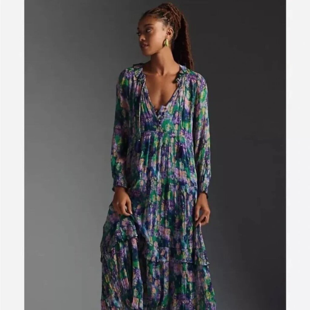 Anthropologie Marais Printed Chiffon Maxi Dress