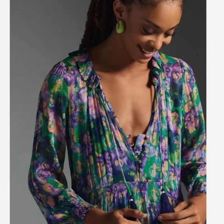 Anthropologie Marais Printed Chiffon Maxi Dress - Size Large