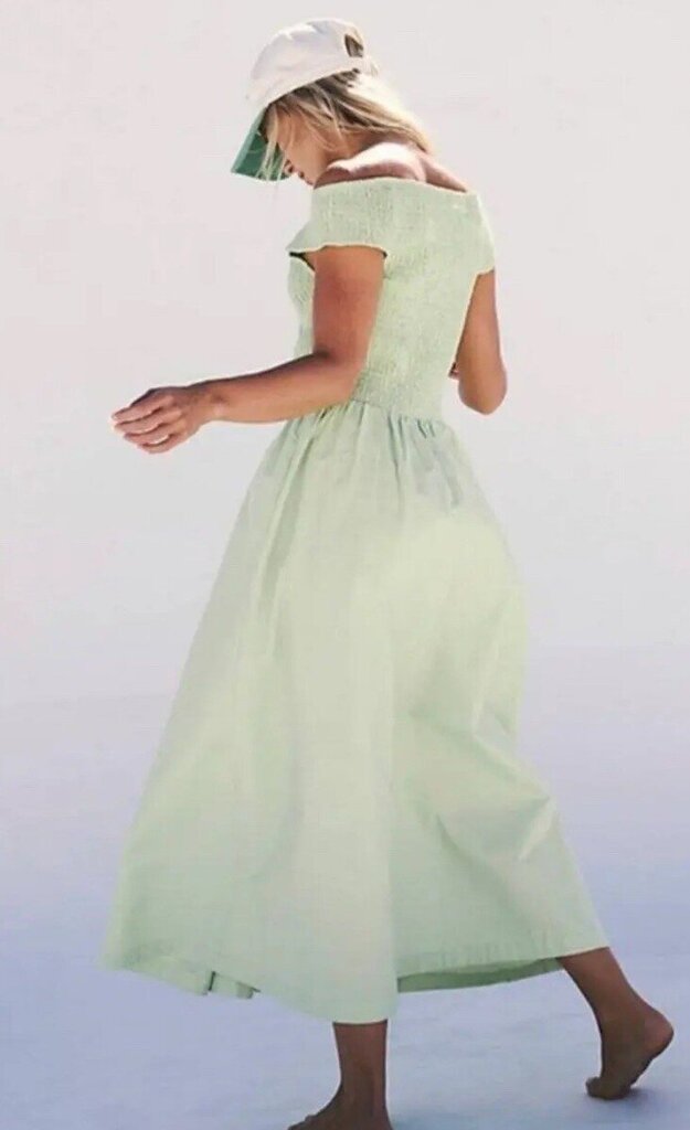 Free People Ceci Smocked Cotton Midi Dress In Mint - Size Medium