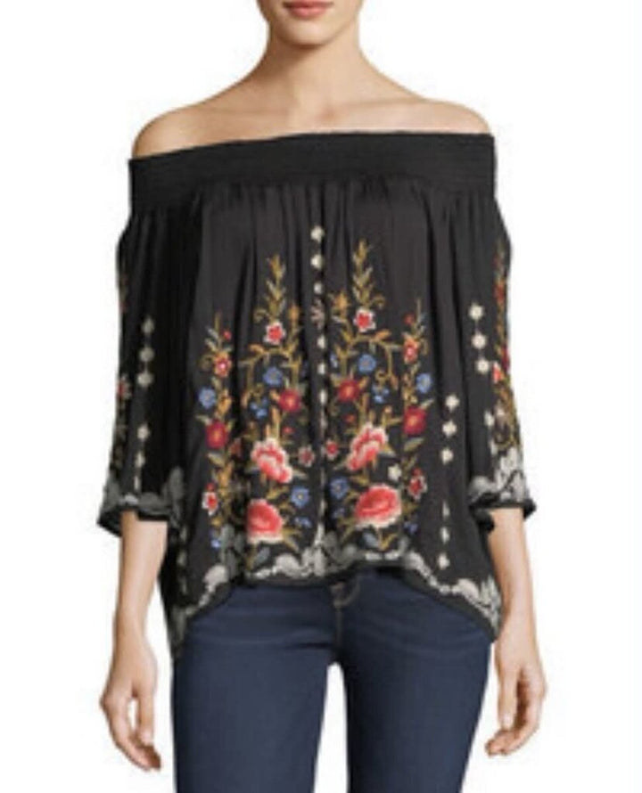 Johnny Was Smocked Floral Blouse - Size Small