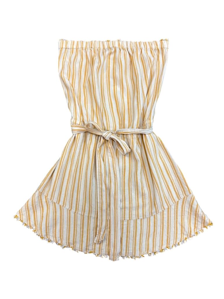 Cloth & Stone Fringed Yellow Stripe Strapless Dress - Size Medium