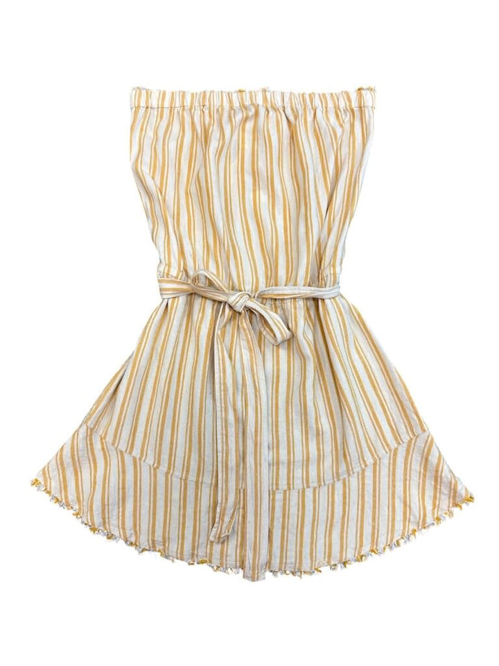 Cloth & Stone Fringed Yellow Stripe Strapless Dress - Size Medium