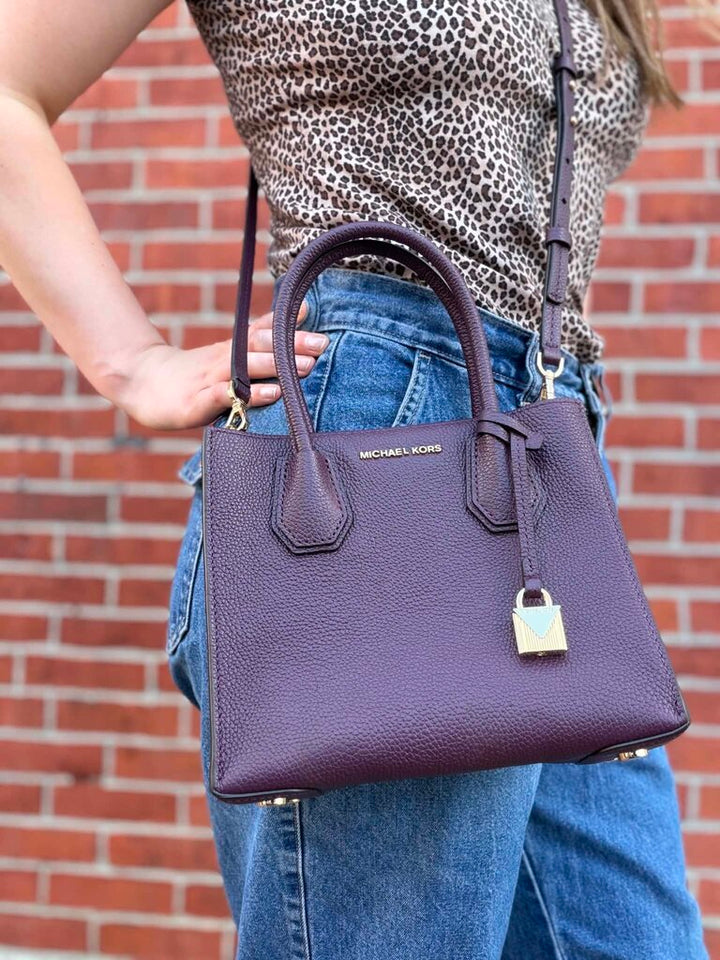 Michael Kors Mercer Crossbody Satchel in Plum - (Retails $228)