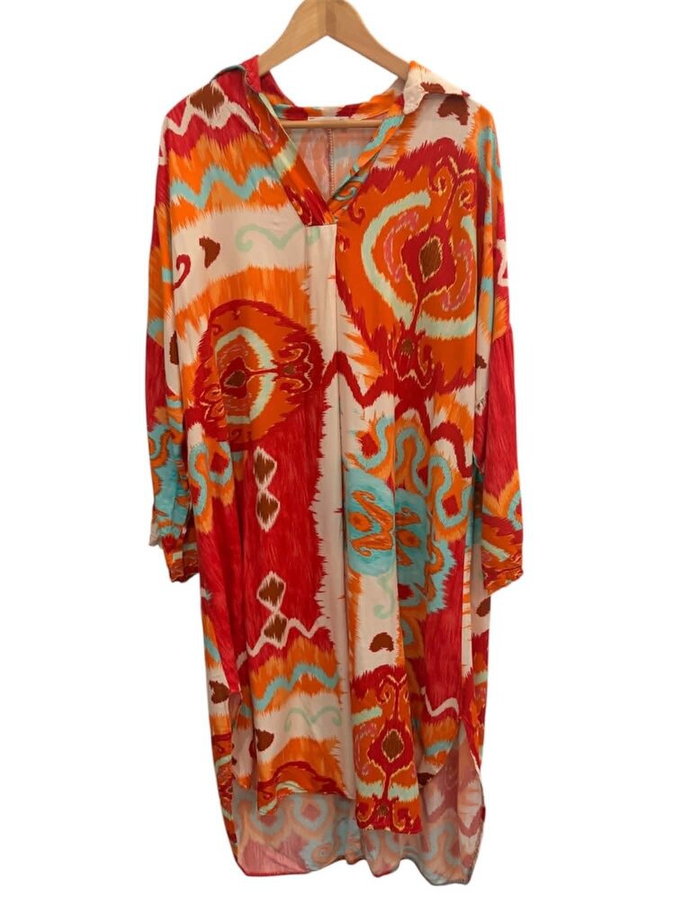 Made in Italy Long Sleeve Collared Abstract Dress - Size M/L