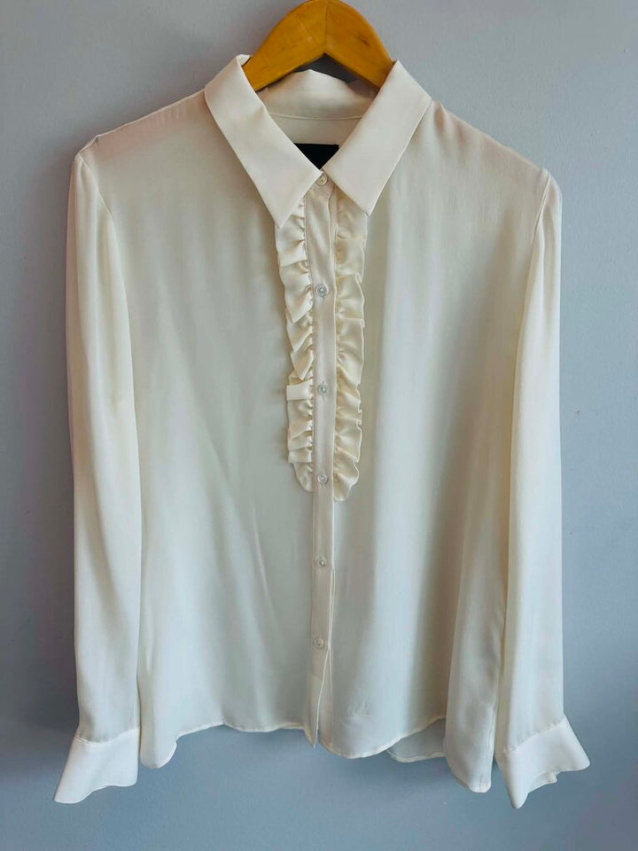 Nili Lotan Ruffle Silk Button Down - Size Large