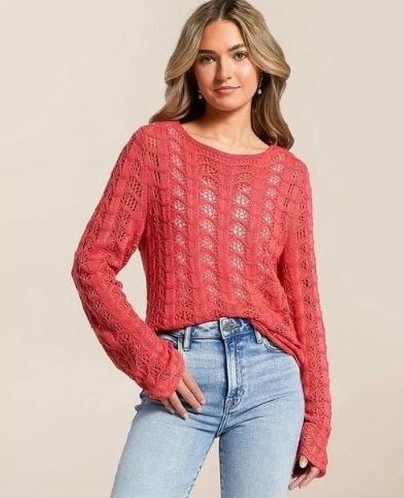 Z Supply Azura Crochet Sweater In Red - Size XS