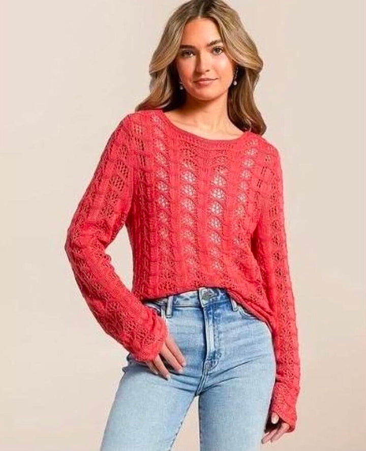 Z Supply Azura Crochet Sweater In Red - Size XS