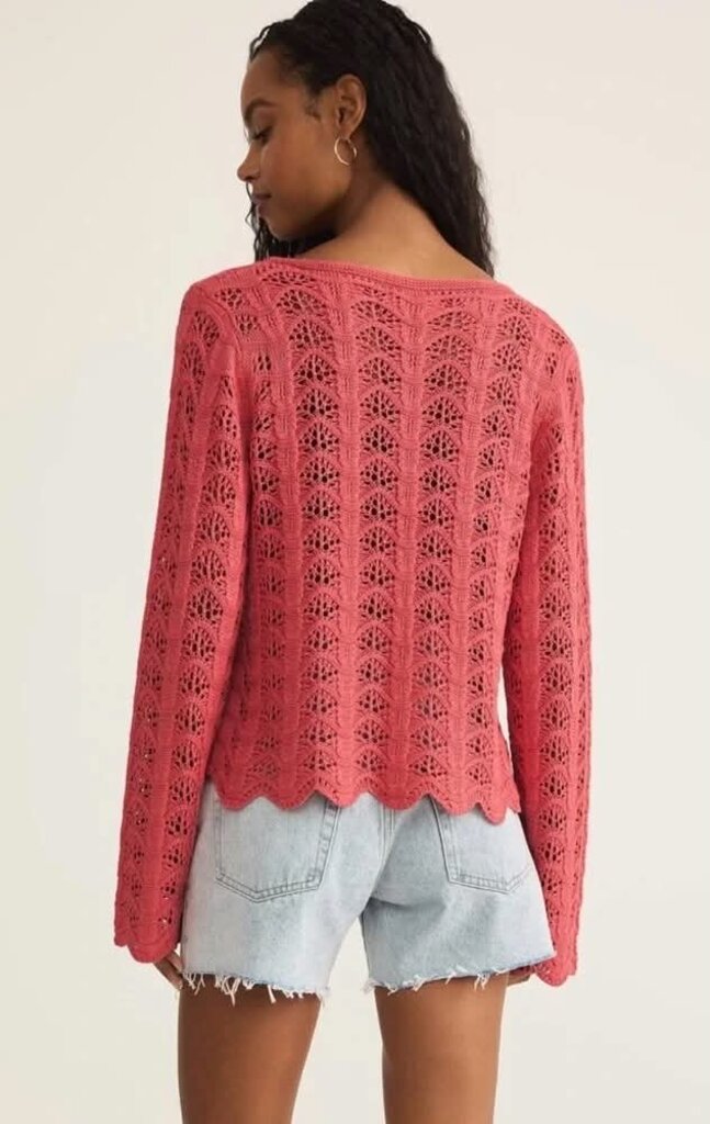 Z Supply Azura Crochet Sweater In Red - Size XS