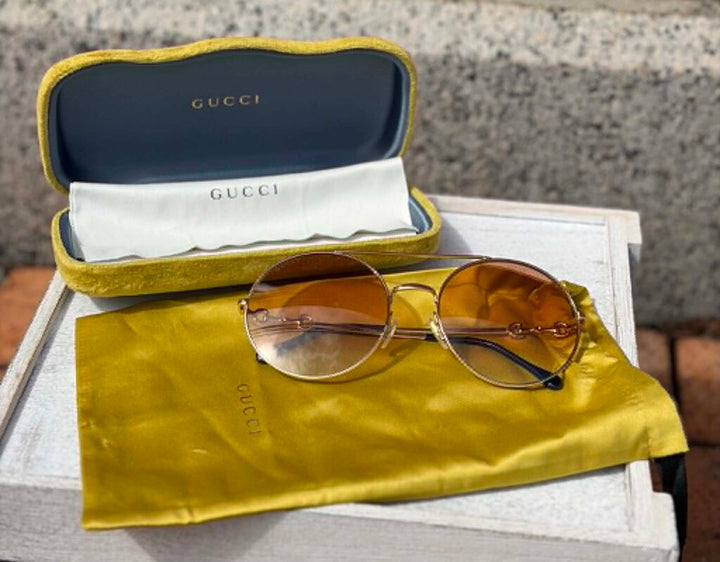 Gucci Round Horsebit Sunnies in Gold (w/ case)