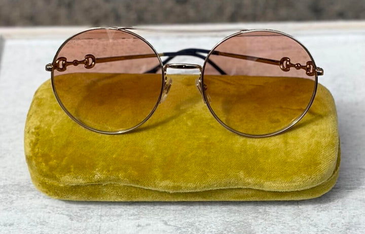 Gucci Round Horsebit Sunnies in Gold (w/ case)