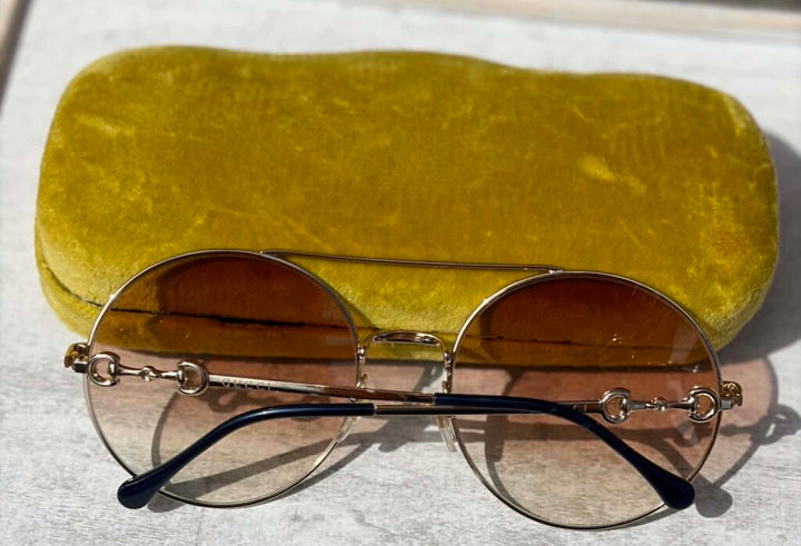 Gucci Round Horsebit Sunnies in Gold (w/ case)