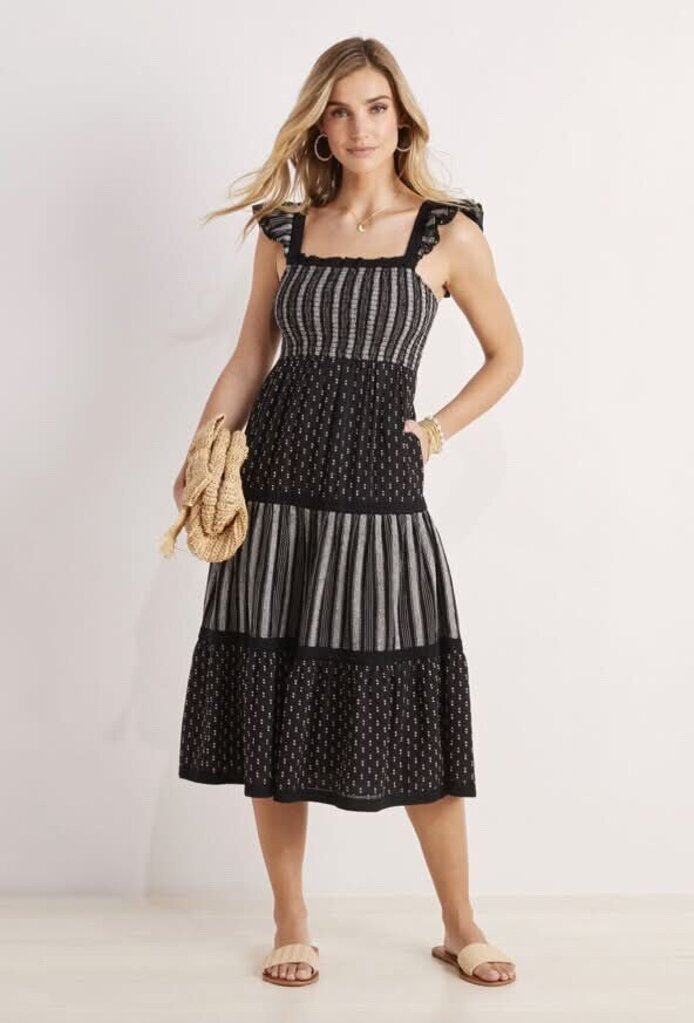 Vineyard Vines Textured Jacquard Smoked Midi Dress-Size Large