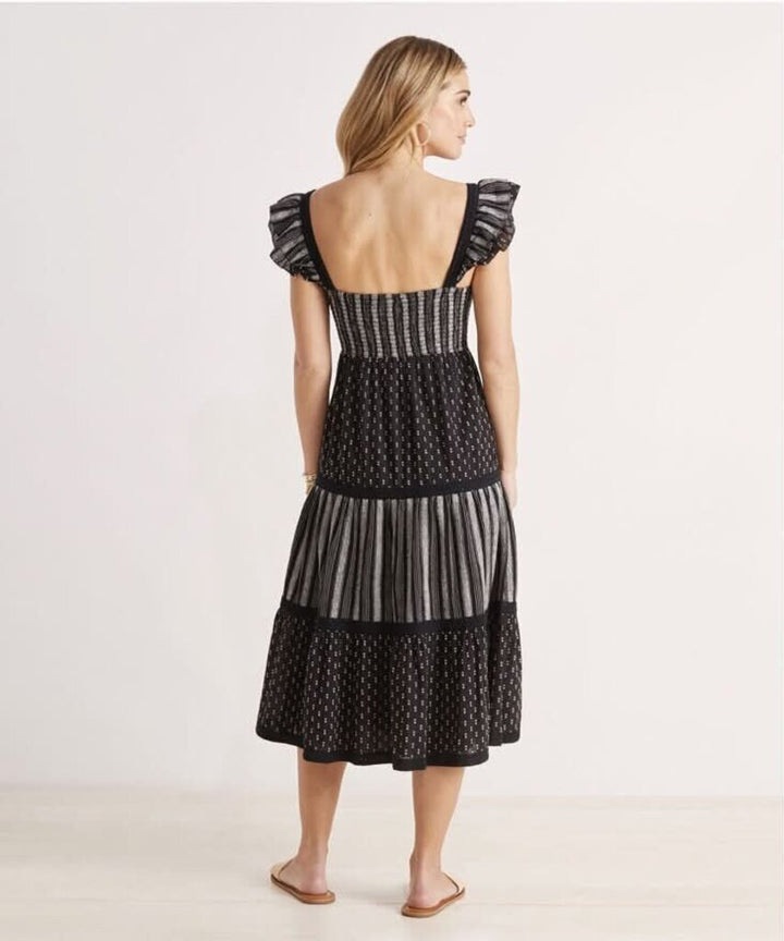 Vineyard Vines Textured Jacquard Smoked Midi Dress-Size Large