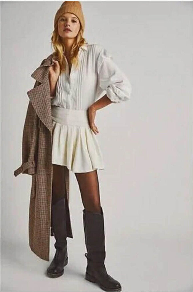 Free People Bubble Hem Pleated Mini Skirt - Size Small