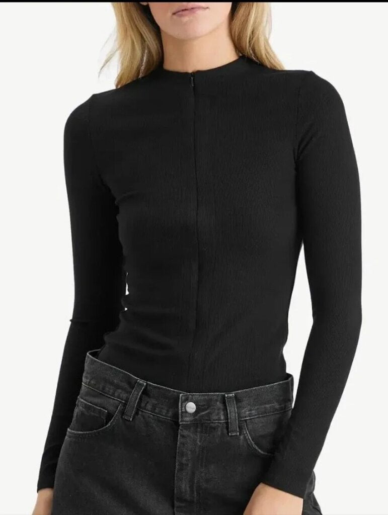 Joah Brown Invisible Zip Long Sleeve Top In Black - Size S/M