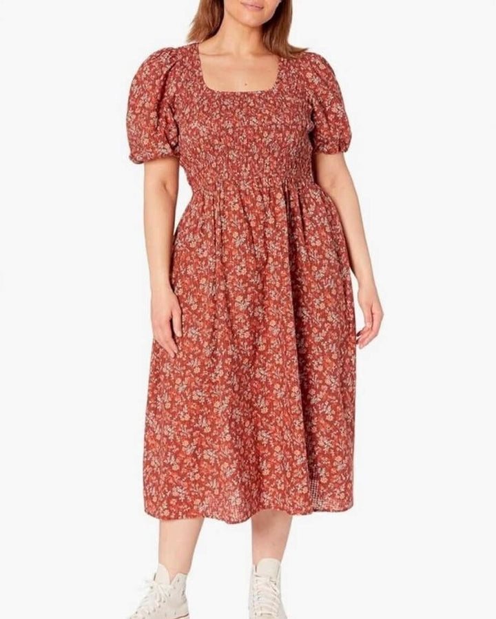 Madewell Lucie Puff Sleeve Midi Dress In Stained Mahogany - Size 00