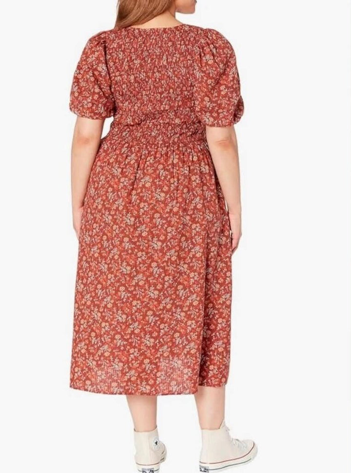 Madewell Lucie Puff Sleeve Midi Dress In Stained Mahogany - Size 00