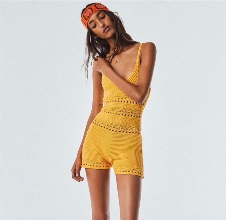 Zara Crochet Romper In Yellow - Size Small
