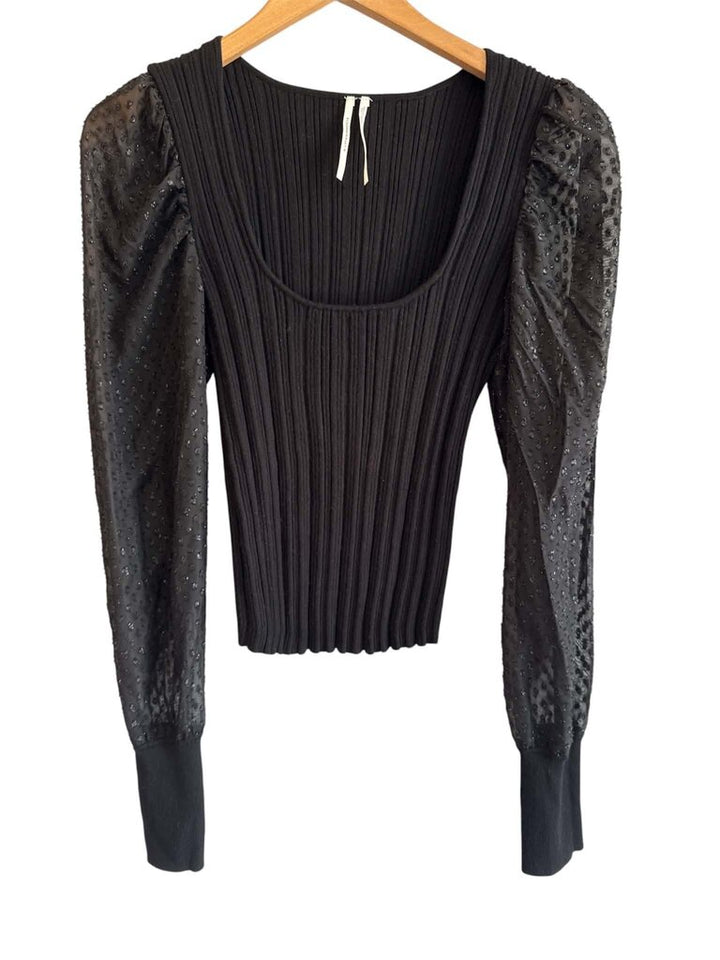 Anthropologie Puff-Sleeve Shimmer Sweater
