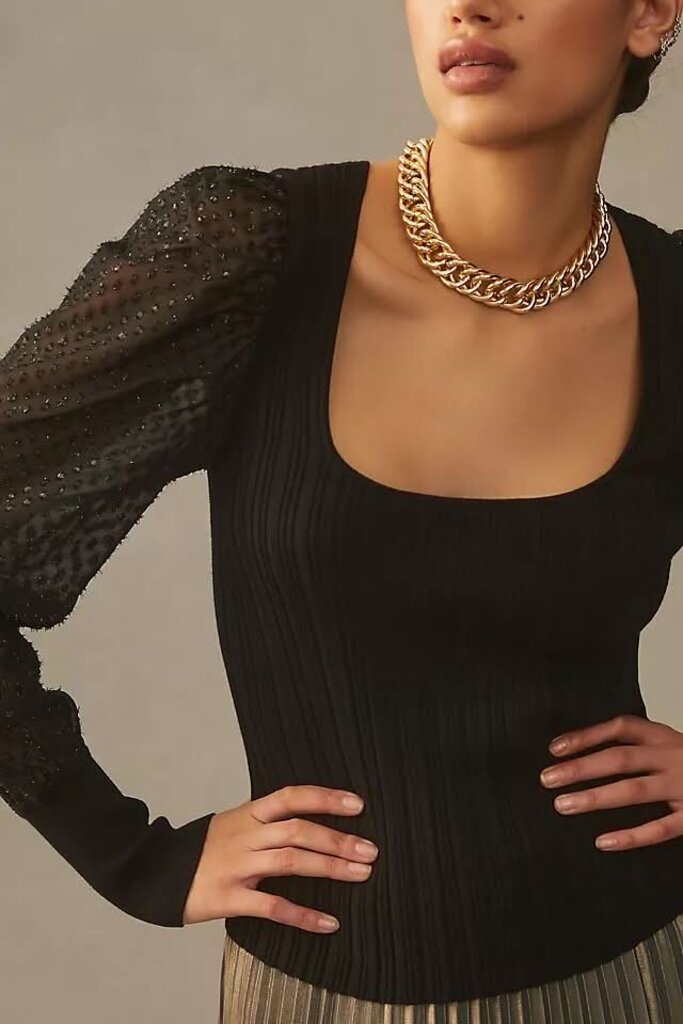 Anthropologie Puff-Sleeve Shimmer Sweater