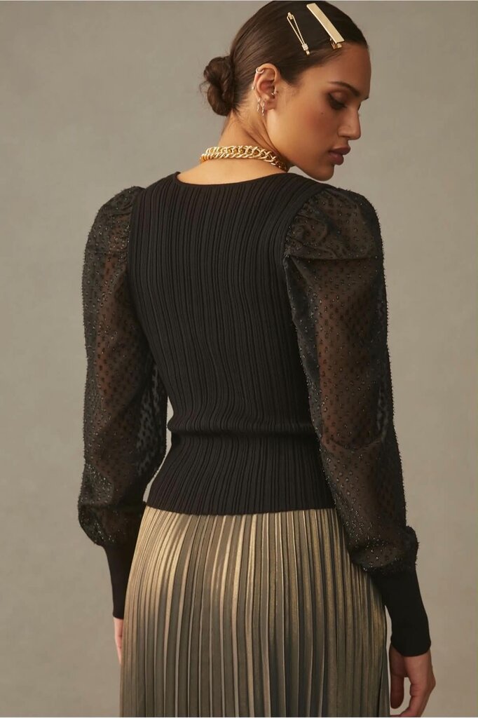 Anthropologie Puff-Sleeve Shimmer Sweater