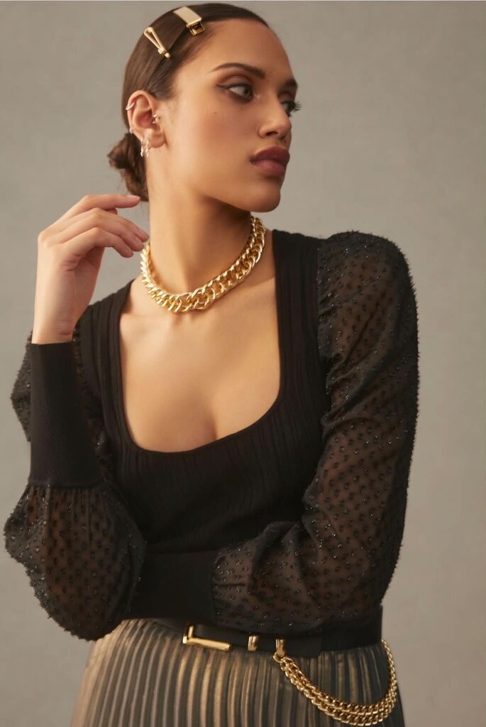 Anthropologie Puff-Sleeve Shimmer Sweater