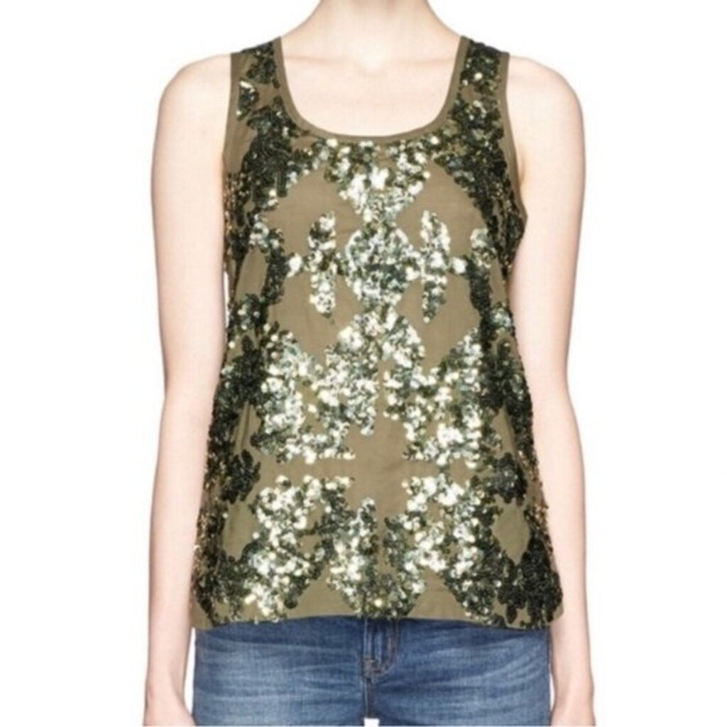 J Crew Sequin Tank Top In Green - Size 6