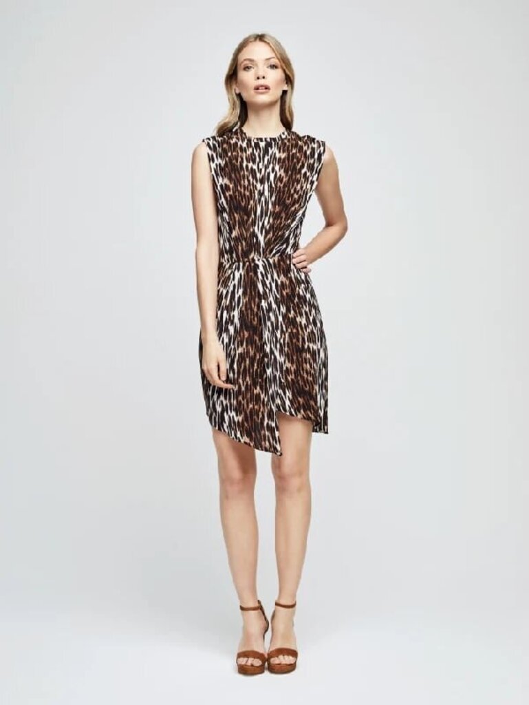 L'Agence Leopard Print Asymmetrical Silk Faux Mini Dress - Size 0