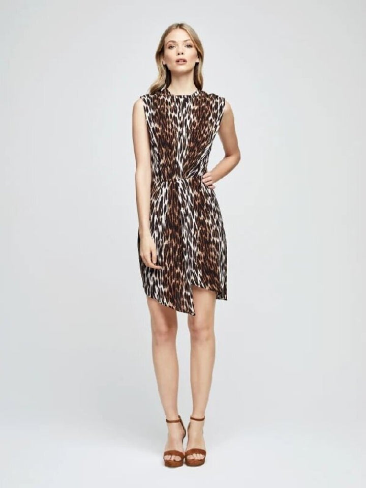 L'Agence Leopard Print Asymmetrical Silk Faux Mini Dress - Size 0