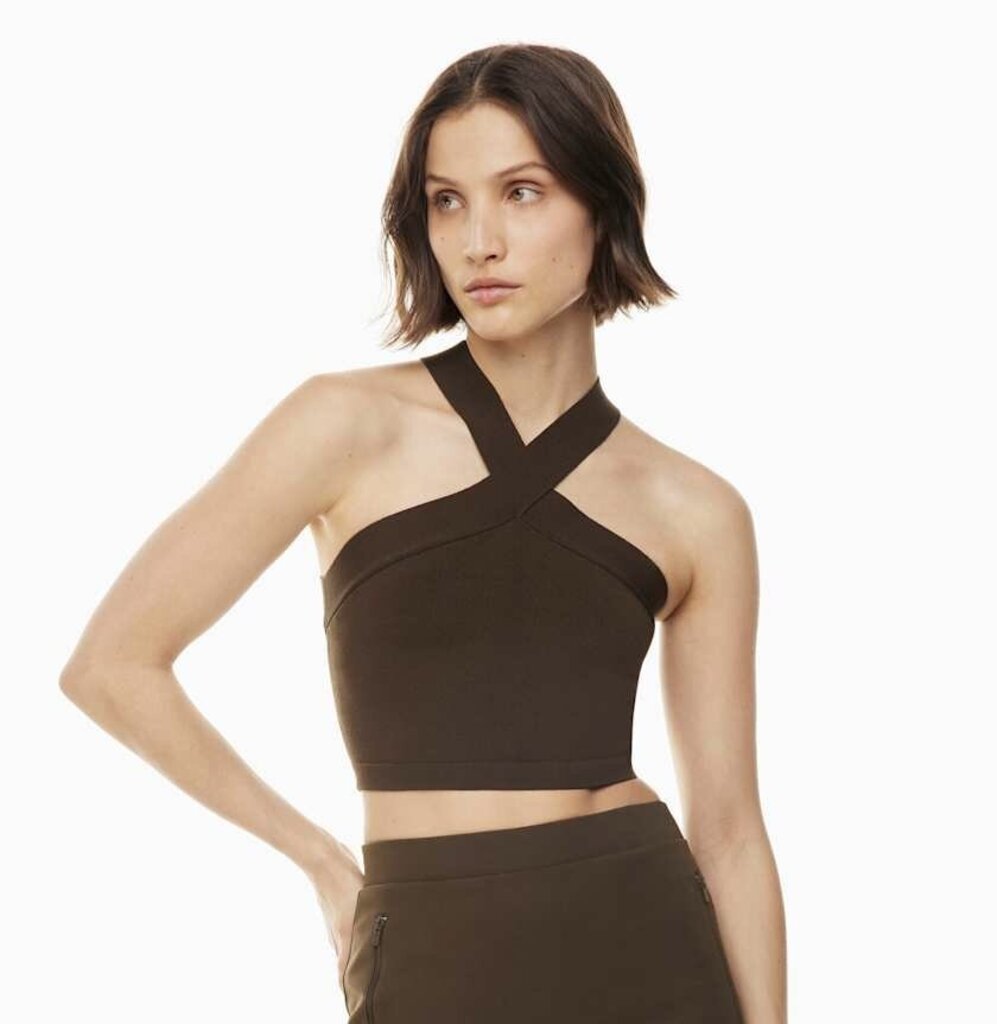 Babaton Aritzia Sculpt Knit Cross Cropped Tank in Coffee Bean - Size Small