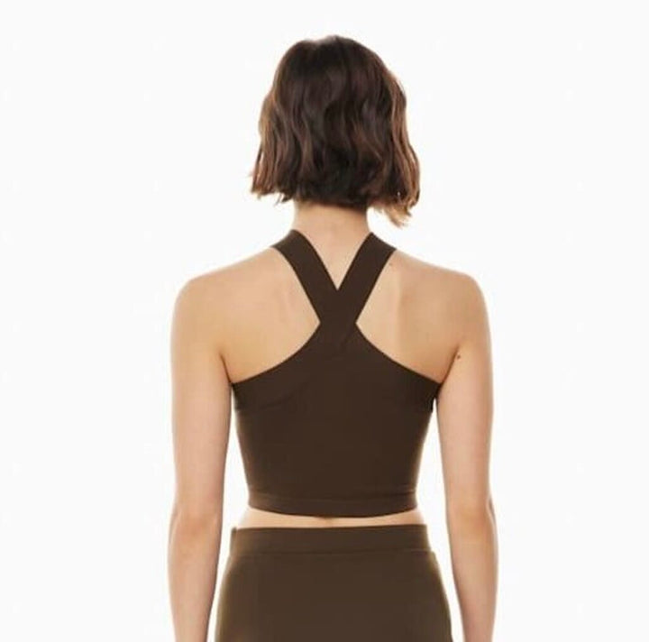 Babaton Aritzia Sculpt Knit Cross Cropped Tank in Coffee Bean - Size Small