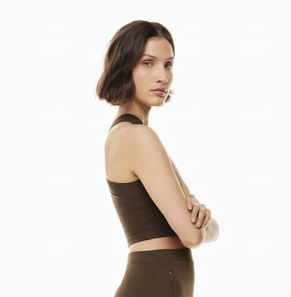 Babaton Aritzia Sculpt Knit Cross Cropped Tank in Coffee Bean - Size Small