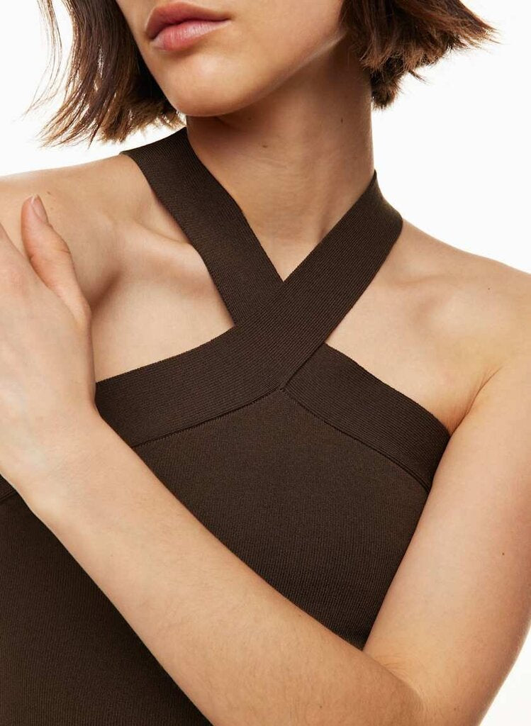 Babaton Aritzia Sculpt Knit Cross Cropped Tank in Coffee Bean - Size Small
