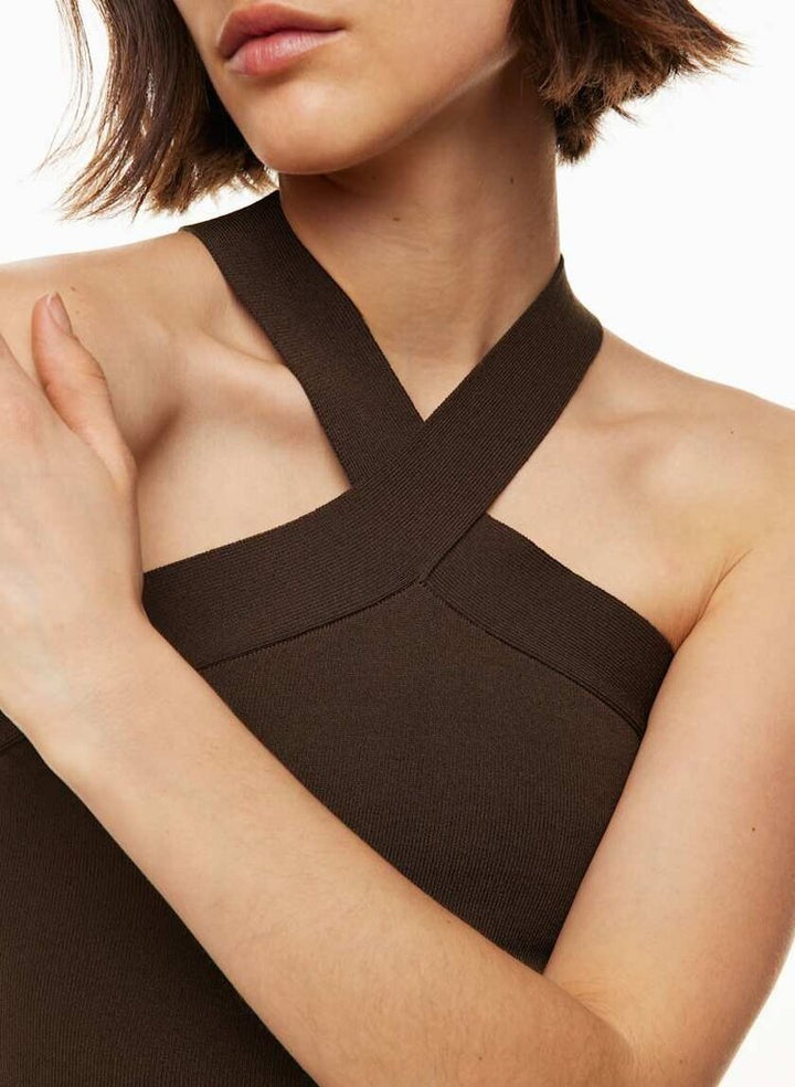 Babaton Aritzia Sculpt Knit Cross Cropped Tank in Coffee Bean - Size Small